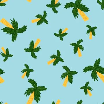 Bright random seamless pattern with yellow and green colored palm tree orname Stock Illustration
