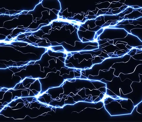 Bright realistic flash of lightning in the black sky, abstract vector background Stock Illustration