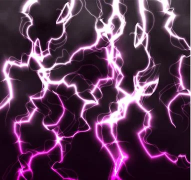 Bright realistic flash of lightning in the black sky, abstract vector background Stock Illustration