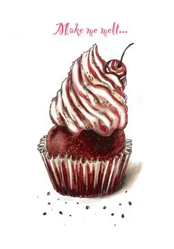 Bright realistic illustration of appetizing chocolate cupcake Stock Illustration