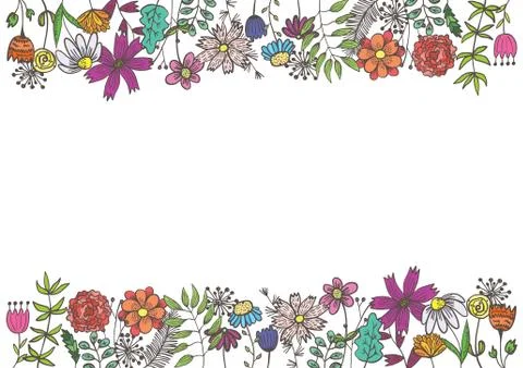 Bright rectangular frame with doodle flowers Illustrazione stock