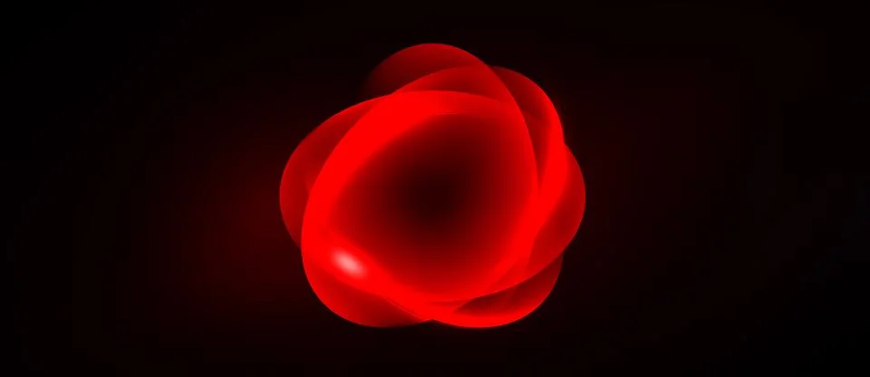 Bright red abstract form dominates black background. Soft glow emanates from Stock Illustration