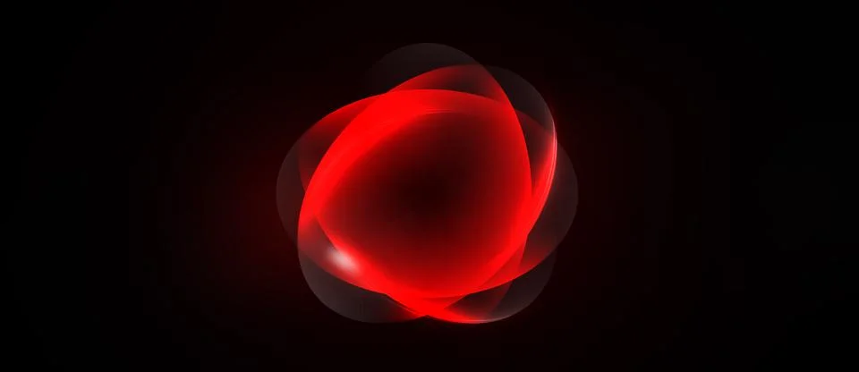 Bright red abstract form glows against dark background. Layers create depth, Stock Illustration