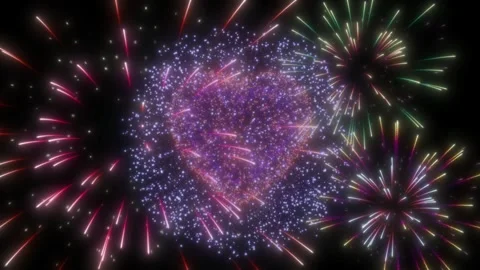 Bright red and gold fireworks exploding against a pitch black night sky Stock Footage 346138585