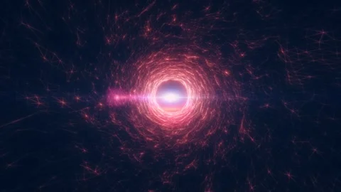 Bright red and pink digital vortex with wireframe and energy lines convergi.. Stock Footage 311483632