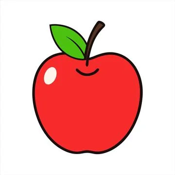 Bright red apple with green leaf and stem illustration vector Stock Illustration