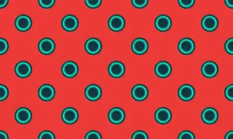 Bright red background with blue and black circular patterns Stock Illustration