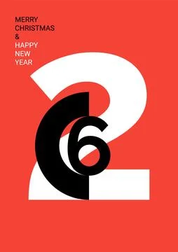 Bright red background highlights modern typography with a large number two .. Stock Illustration