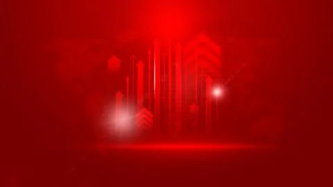 Bright red background with upward arrows in a design concept for growth and Stock Illustration
