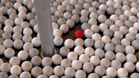A bright red ball makes its way through a public space crowded with other balls Stock-Footage 268000911