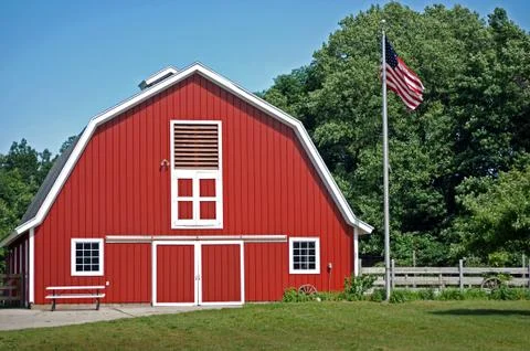 Bright red barn Stock Photos