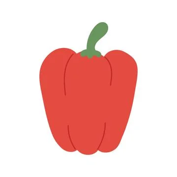 Bright red bell pepper with green stem and juicy look, great for food packaging Stock Illustration