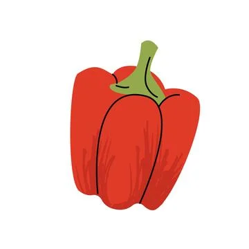 Bright red bell pepper illustration in a bold, flat style with green stem Stock Illustration