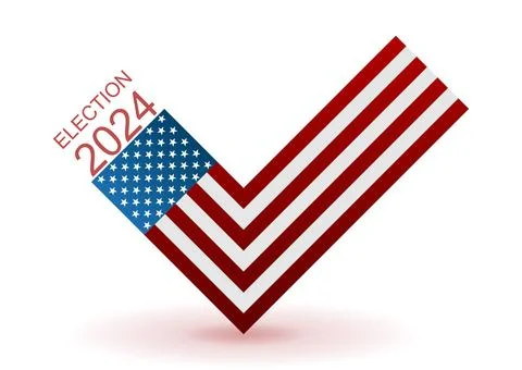 Bright red blue concept check mark for the US presidential election 2024 Stock Illustration