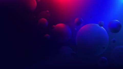 Bright red-blue glow reflecting on flying spheres, Colorful gradient round sh 스톡 일러스트