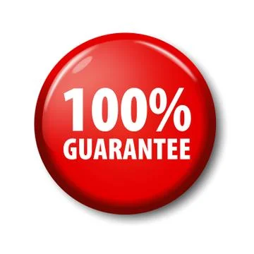 Bright red button with words '100% guarantee' 스톡 일러스트
