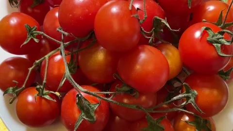 Bright red cherry tomatoes viewed from above Video stock 333849751