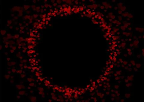 Bright red circle frame made of small hearts. Valentines Day abstract backg.. Ilustración de archivo