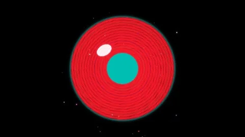 Bright red circle with a turquoise center against black background Stock Footage 336995601