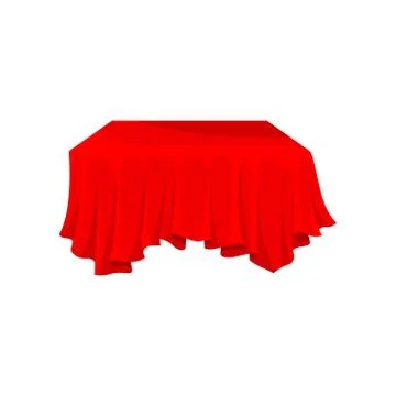 Bright red cloth for rectangular table. Piece of fabric material. Linen for Stock Illustration