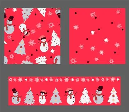 Bright red colors' Set with seamless patterns. Winter Christmas Stock Illustration