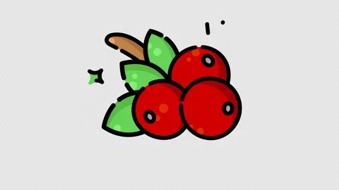 Bright red cranberry fruit botanical elements green leaves brown stem shiny Stockbeeldmateriaal 345692579