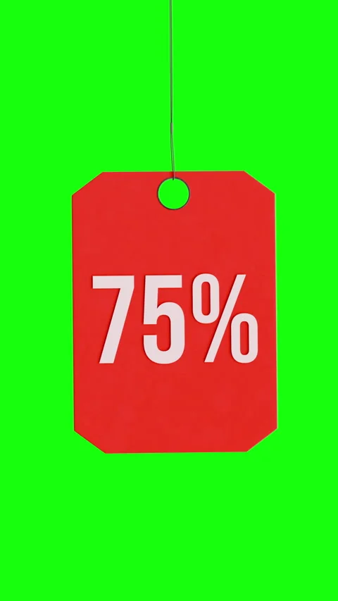 Bright Red Discount Tag With Bold Lettering Showing 75 Percent off Green BG Stock Footage 318525814