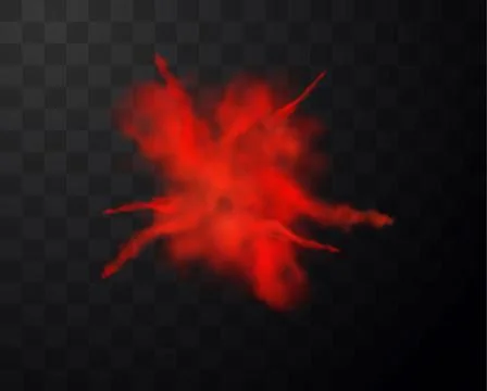 Bright red dust explosion with a cloud of smoke on a transparent background. Illustrazione stock