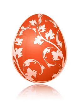 Bright red Easter egg with decorative floral branch. Vector illustration. イラスト素材