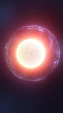 Bright red energy core orb with glowing halo and subtle wireframe shell on .. Stock Illustration