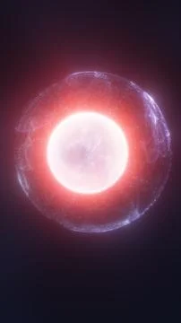 Bright red energy core orb with glowing halo and subtle wireframe shell on .. Stock Illustration