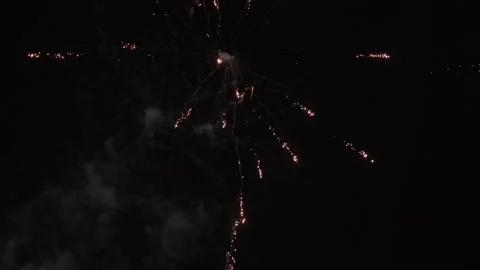 Bright red fireworks exploding in the night sky Stock-Footage 344934446