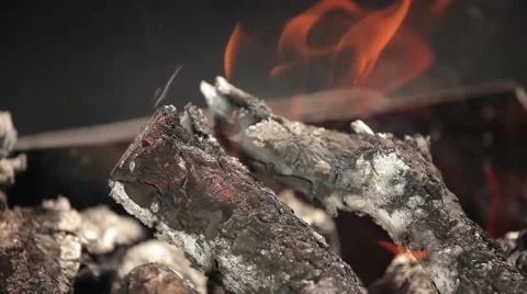 Bright red flames burning branches, close-up Stock Footage 66064351