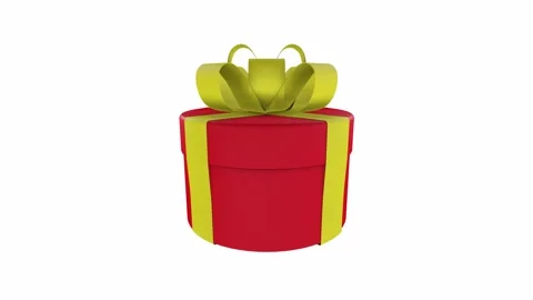 Bright red gift box with a yellow ribbon designed in 3D rendering Stock Footage 286148332