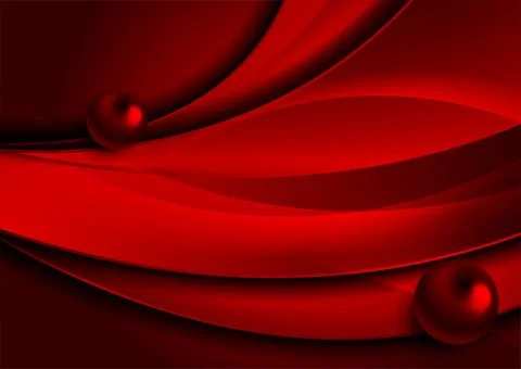 Bright red glossy waves and 3d spheres abstract concept background Stock Illustration