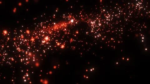 Bright red glowing particles floating in the dark night atmosphere Stock Illustration