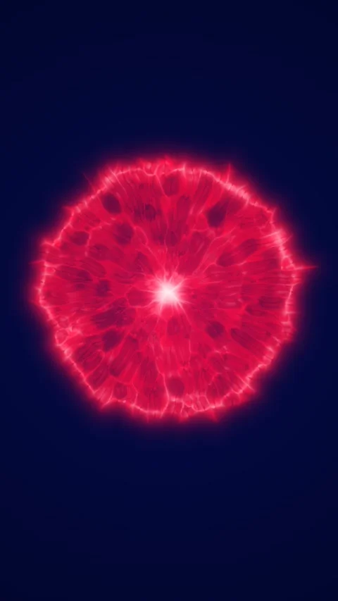 Bright red glowing plasma bloom with organic petal shapes and radiant core .. Stock Footage 336307590