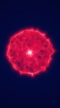 Bright red glowing plasma bloom with organic petal shapes and radiant core .. Stockillustratie