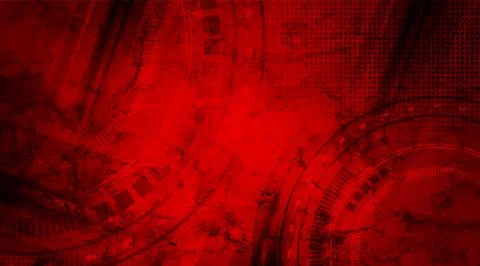 Bright red grunge hi-tech futuristic background with HUD gears design Illustrazione stock
