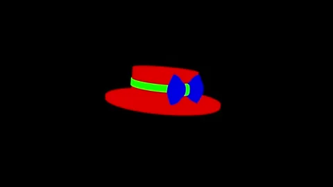 Bright Red Hat with Green Band and Blue Bow on Black Background Stock Footage 341921493