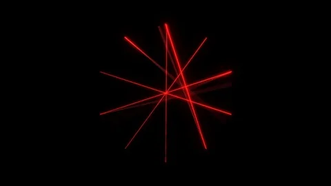 Bright red laser beams moving in black studio. Dance club lights. Stock Footage 83997374