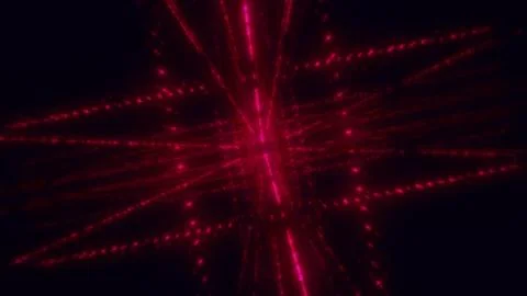 Bright red light beams cross a dark background Stock Illustration