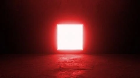 Bright red light forming a square shape illuminating a dark room Illustrazione stock