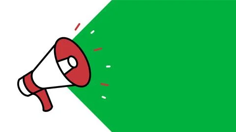 Bright Red Megaphone with Green Background for Announcements. 스톡 일러스트