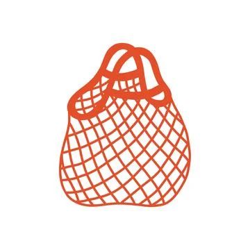 Bright red mesh net shopping bag vector illustration. Reusable eco-friendly Stock Illustration