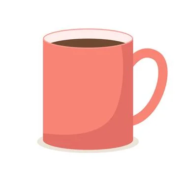 A bright red mug of regular shape with a hot brown drink inside. Drinking tool Illustrazione stock