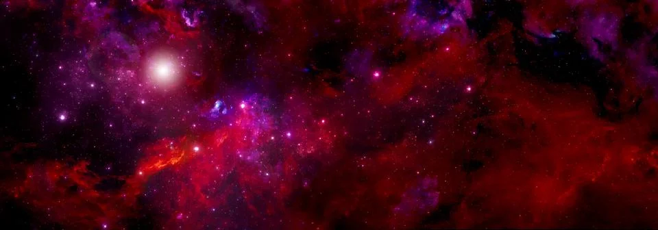 A bright red nebula of deep space with shining stars Stock Illustration
