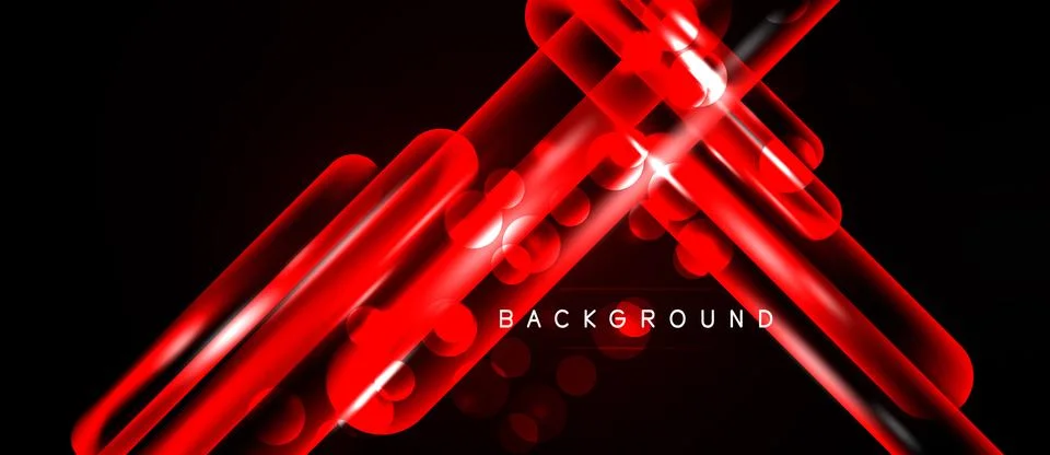 Bright red neon lines intersect black space. Rounded rectangles, glowing ef.. イラスト素材