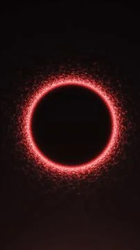 Bright red neon particles forming a fiery circular vortex on a dark intense.. Illustrazione stock