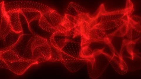 Bright red particles create an energetic digital flow, forming a vivid mesh o 스톡 일러스트